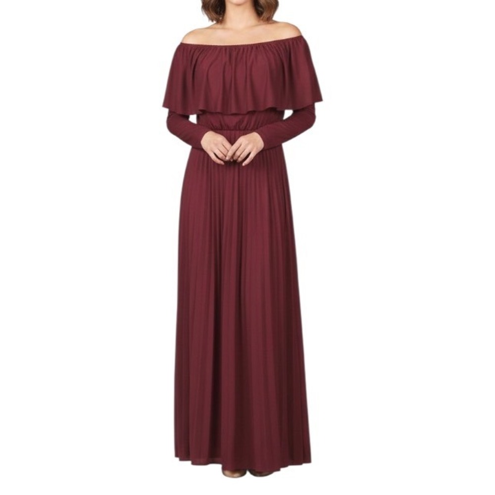 VTG JCPENNY Maroon CREPE Tie Belt PLEATED Blouson EVENING DRESS (15/16) sz M/L